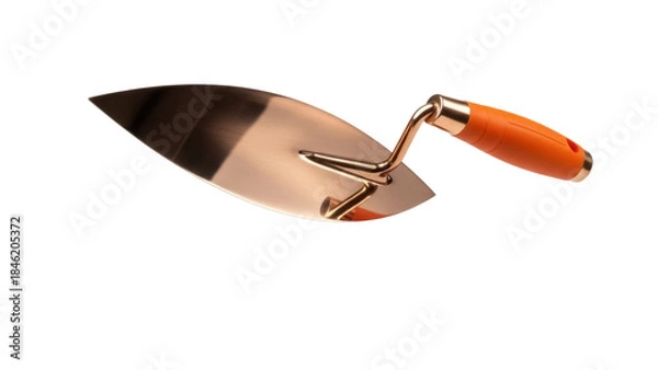 Fototapeta Bricklayer s trowel isolated PNG, construction tool with orange handle for masonry and building trades on transparent background
