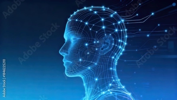 Obraz Human head with digital network connections