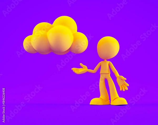 Obraz Character interacts with yellow cloud against a purple background during animation design process
