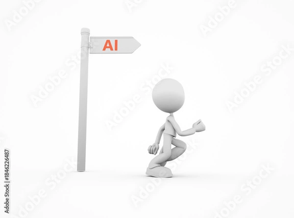 Obraz Person looking towards a sign pointing to AI