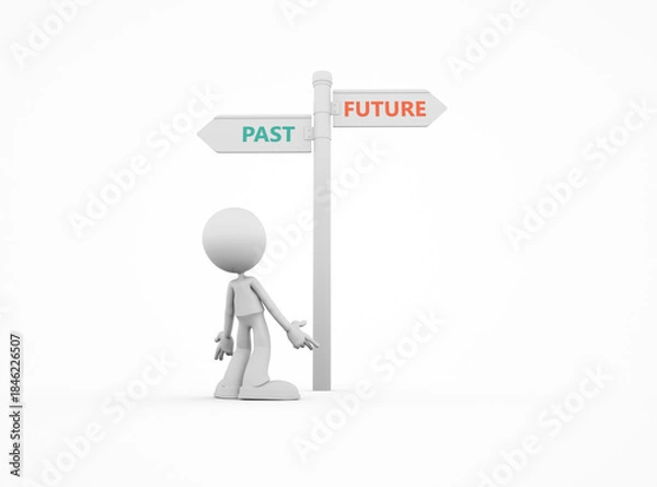 Obraz Sign with past and future directions and a figure showing choice between them