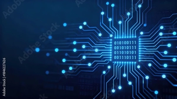 Obraz Blue glowing circuit board with binary code