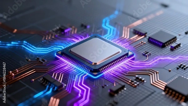 Obraz Electronic circuit with glowing pathways