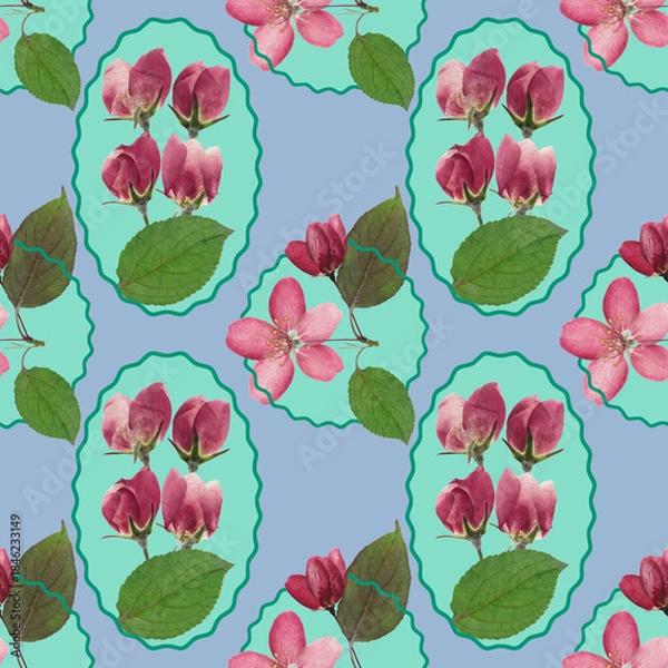 Obraz Floral seamless pattern. Apple flower. Floral motifs for use in wallpaper, covers, packaging. For textiles, cotton fabrics, linen. For use in wallpaper, wrappings. Interior decor. Raster illustration.