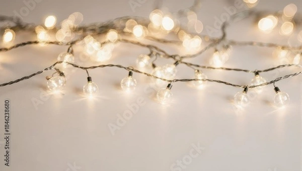 Obraz Softly Glowing String Lights on a Neutral Background.