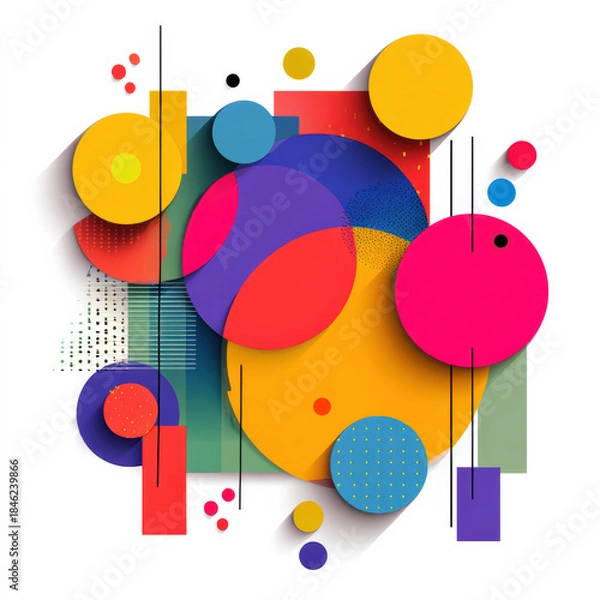 Fototapeta Bold Colorful Abstract Geometry with Dynamic Circular Forms
