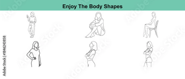 Fototapeta Black and white illustrations of various body shapes in different poses