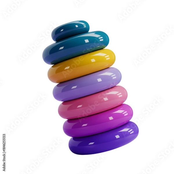 Fototapeta Colorful stacking rings toy isolated on transparent background