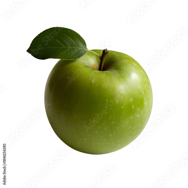 Fototapeta Fresh green apple with leaf isolated on transparent background