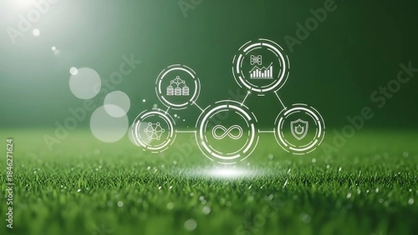 Obraz Futuristic green technology concept with interconnected circular digital interfaces