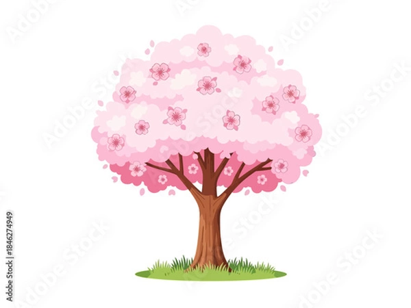 Obraz Cherry Blossom Tree Vector Illustration in Full Bloom