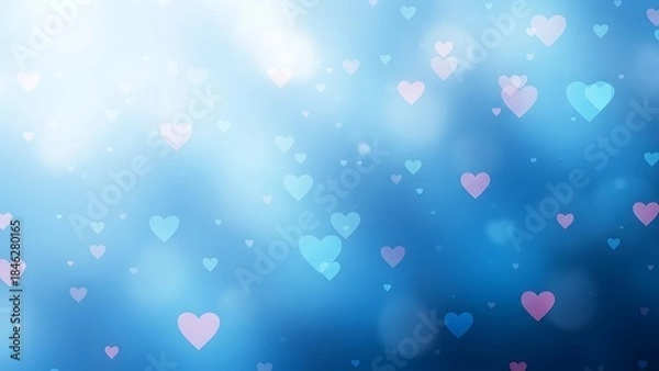 Fototapeta Whispers of love a dreamy blue background with floating hearts and soft lights