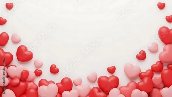 Fototapeta Valentine s day background with floating red and pink hearts on white