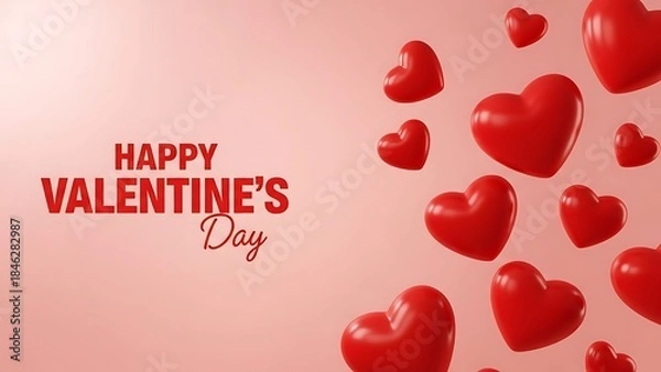 Fototapeta Valentine s day greeting with red hearts on pink background