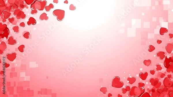 Fototapeta Valentine s day background with red hearts and soft pink gradient