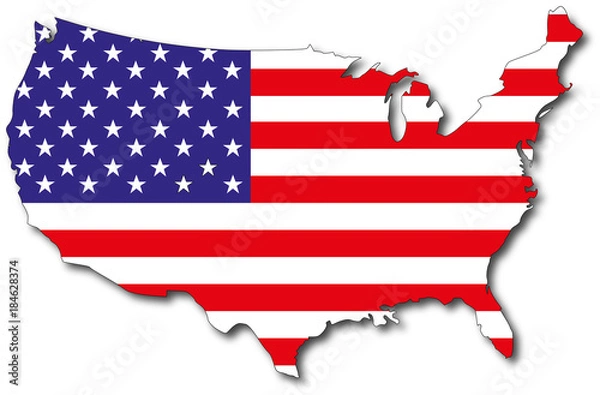 Fototapeta vector flag map of usa, outline drawing with shadow