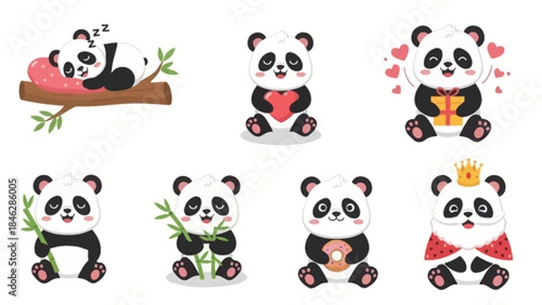 Obraz Cute Panda Cartoon Vector Set with Adorable Poses