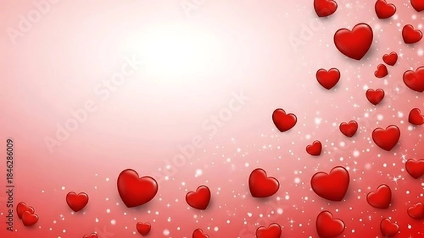 Fototapeta Romantic valentine s day background with red hearts and sparkles