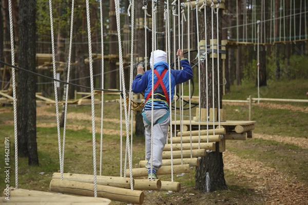 Fototapeta Boy climbing rope