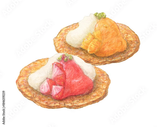 Fototapeta フルーツカナッペ　水彩色鉛筆イラスト