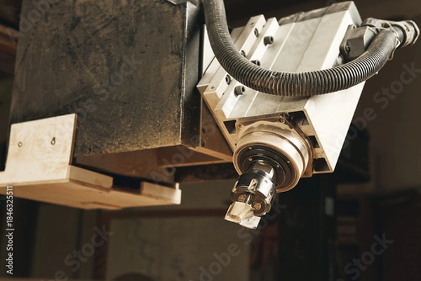 Obraz Cutting wood using a machine with numerical control. Cnc tool.