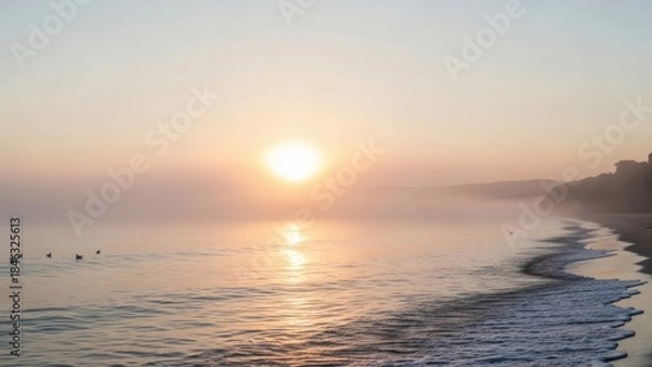 Obraz Serene beach scene at sunrise with calm waters