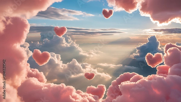 Obraz Pink heart shaped clouds float gently in sky