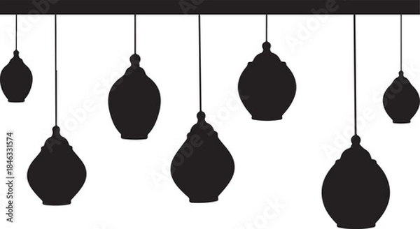 Fototapeta Vector illustration of decorative hanging lamps in silhouette against a transparent background, perfect for interior design and lighting concepts