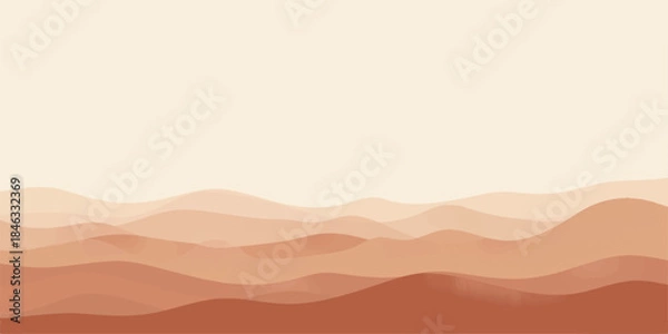 Fototapeta Vector illustration of a desert landscape with sun setting over the sand dunes and dry hills