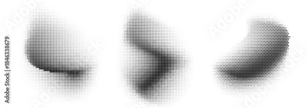 Obraz Halftone dotted gradient liquid fluid spots set. Isolated vector textured abstract retro liquid shape design elements