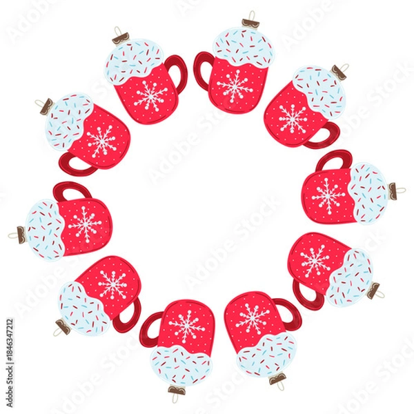 Obraz Christmas tree decorations. Round frame. Template for your creativity