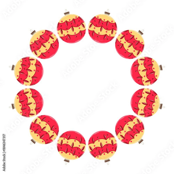 Obraz Christmas tree decorations. Round frame. Template for your creativity