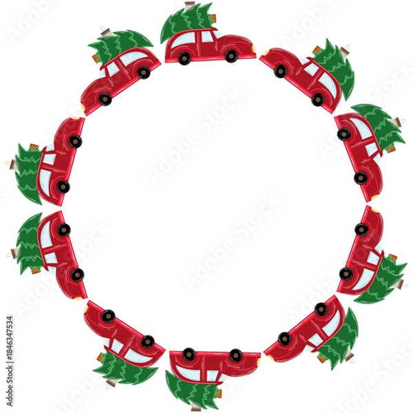 Obraz Christmas tree decorations. Round frame. Template for your creativity