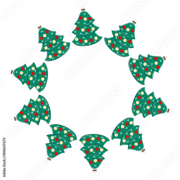 Obraz Christmas tree decorations. Round frame. Template for your creativity