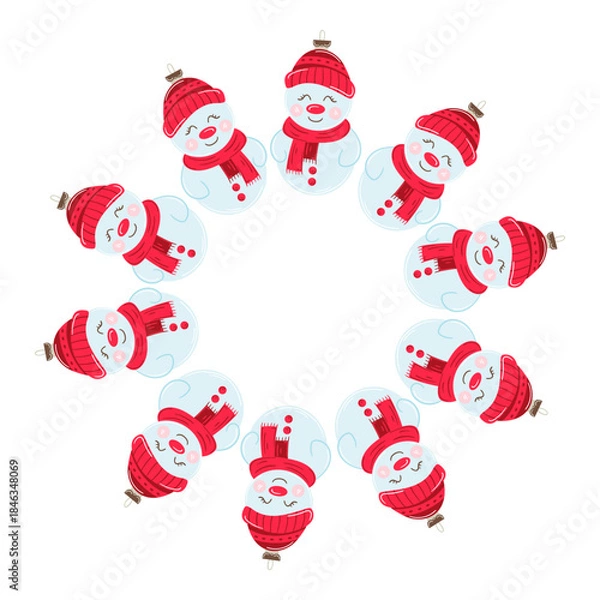 Obraz Christmas tree decorations. Round frame. Template for your creativity