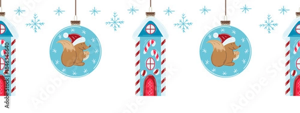 Obraz Christmas flat seamless border. New Year illustration