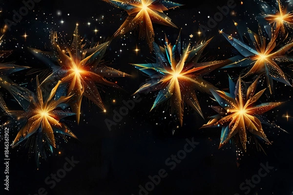 Obraz Christmas glimmer star background with glowing lights and golden sparkle.