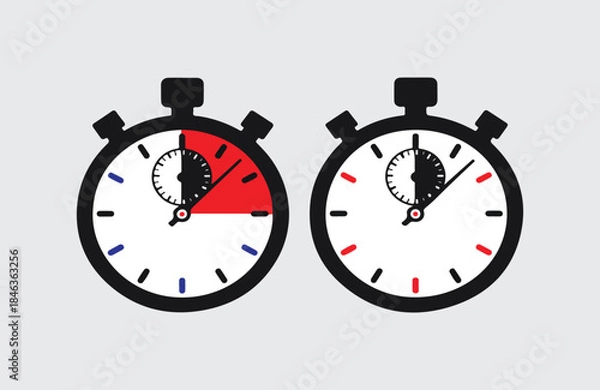 Fototapeta Two stopwatches showing different elapsed times. Modern stopwatch vector.