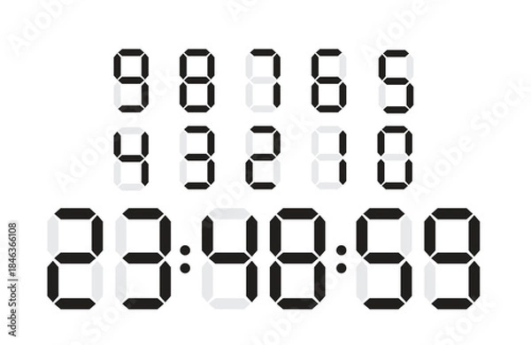 Fototapeta Digital clock numbers and time display. Modern clock number vector template.