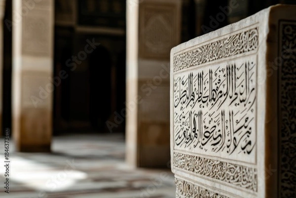 Obraz Delicate Arabic Calligraphy on Mosque Wall with Soft Natural Light