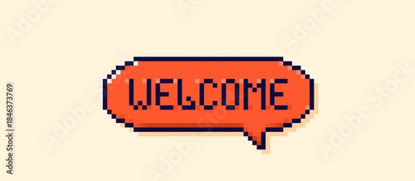 Obraz Pixel art user interface cloud. Red Welcome speech bubble.