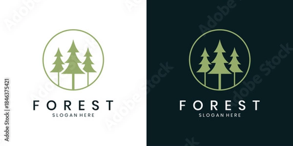 Obraz Minimalist pine forest tree logo design