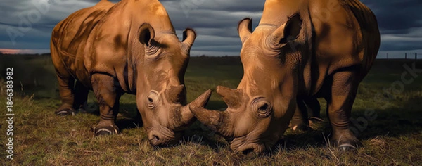 Obraz two rhinoceroses, AI generated
