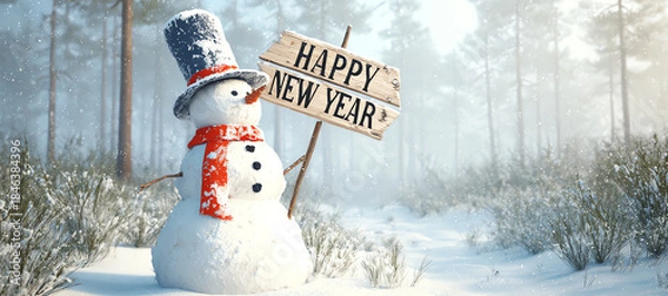Obraz happy new year snowman, AI generated