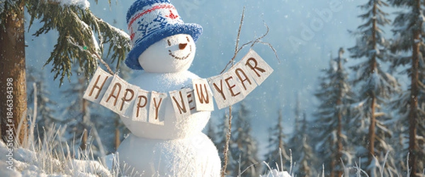 Obraz happy new year snowman, AI generated