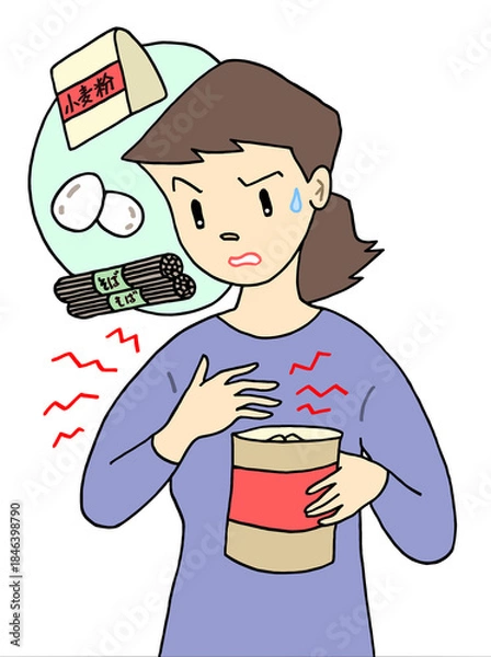 Obraz 健康問題のイラスト - 食物アレルギー・アナフィラキシー・ショック症状