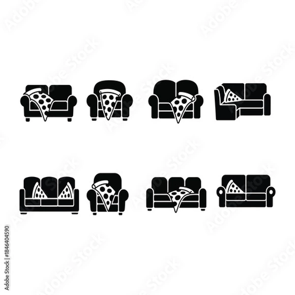 Obraz Sleepy slouched  Pizza on Couch vector illustration.