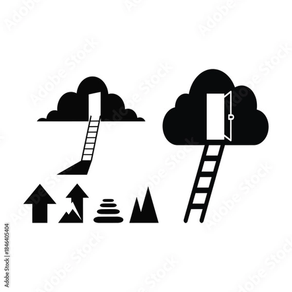 Obraz Ladder Leaning Into Cloud Door Silhouette.
