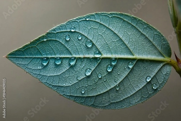 Obraz Turquoise Leaf with Water Drops, Natural Texture Background