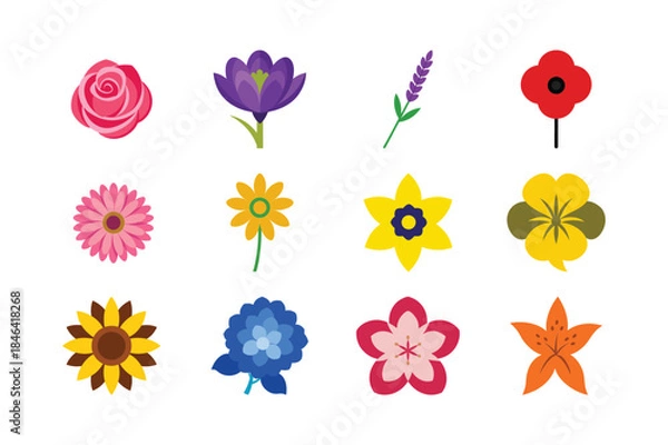 Obraz Flat Vector Flower Icons Set